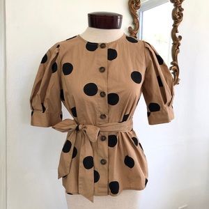 Who What Wear Puff Sleeve Tie Waist Button Blouse